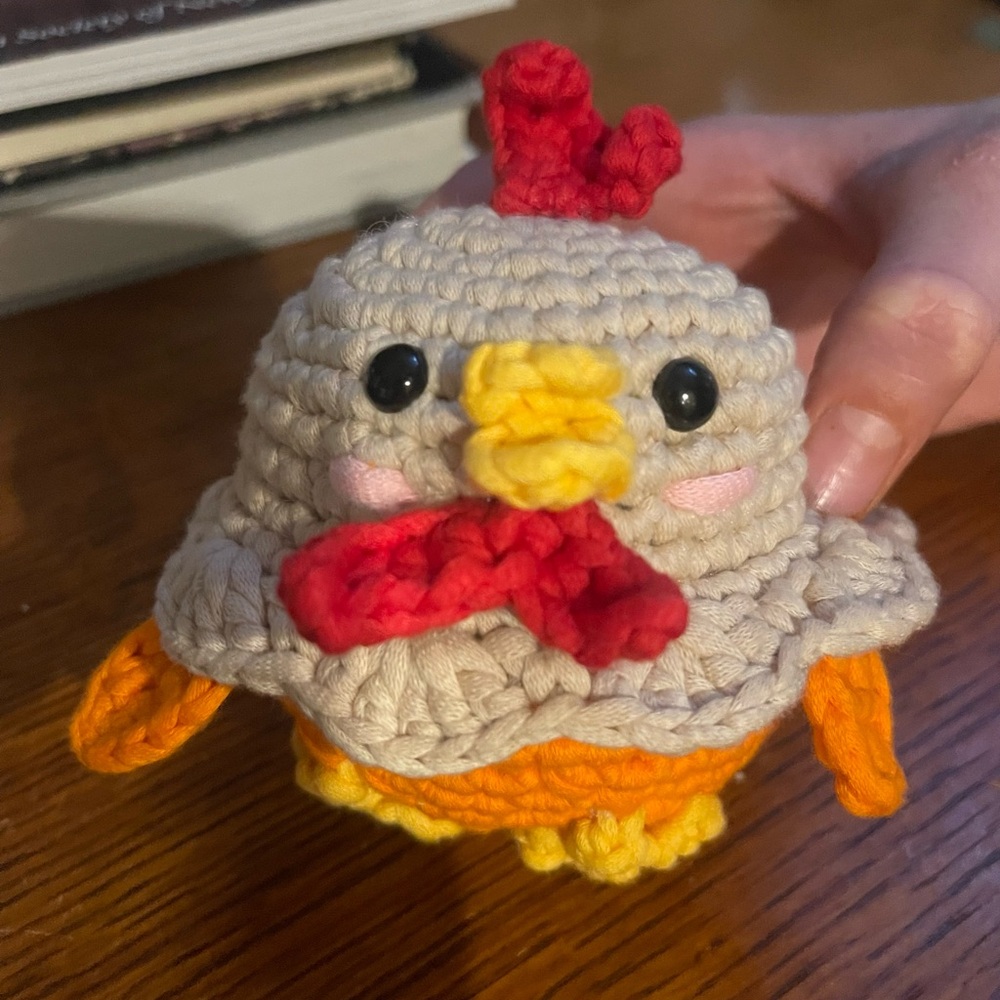 Handmade Cream and Orange Crochet Chick Plush Stuffed Animal - Picture 2 of 5
